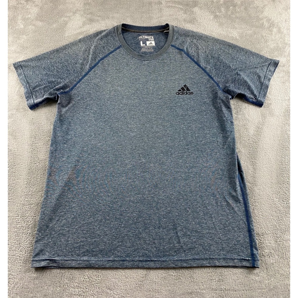 Adidas Ultimate Tee‎ Mens Large Blue Heathered Performance Athletic T-Shirt Logo